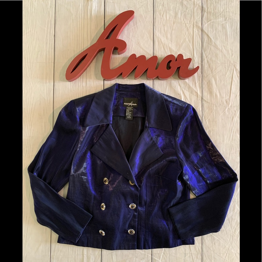 VTG Positive Attitude Size 14P Purplish/Black Iridescent Double Breasted Blazer - Picture 8 of 8